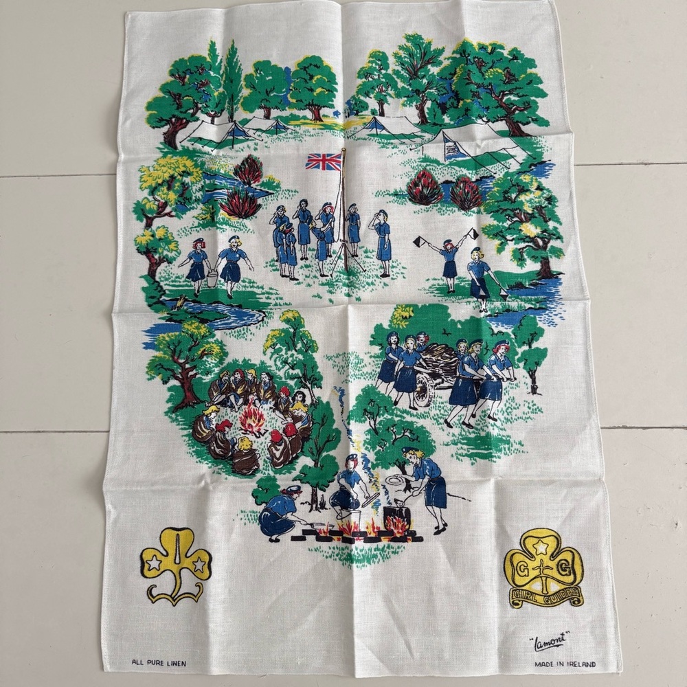 Samuel Lamont Irish 100% Linen Tea Towel Girl Guides Camping Souvenir Ireland
